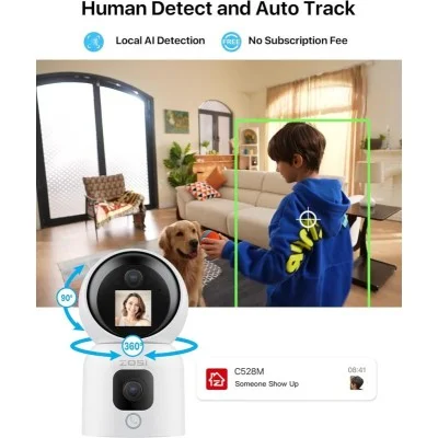 Zosi Indoor Pt Camera With Screen,Dual Lens 3Mp+3Mp - White